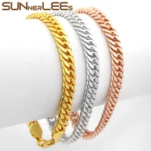 SUNNERLEES Модные украшения White Rose Gold Цвет браслет 3 мм~ 8 мм двойной обуздать звено цепи для женщин людей подарок c40 B