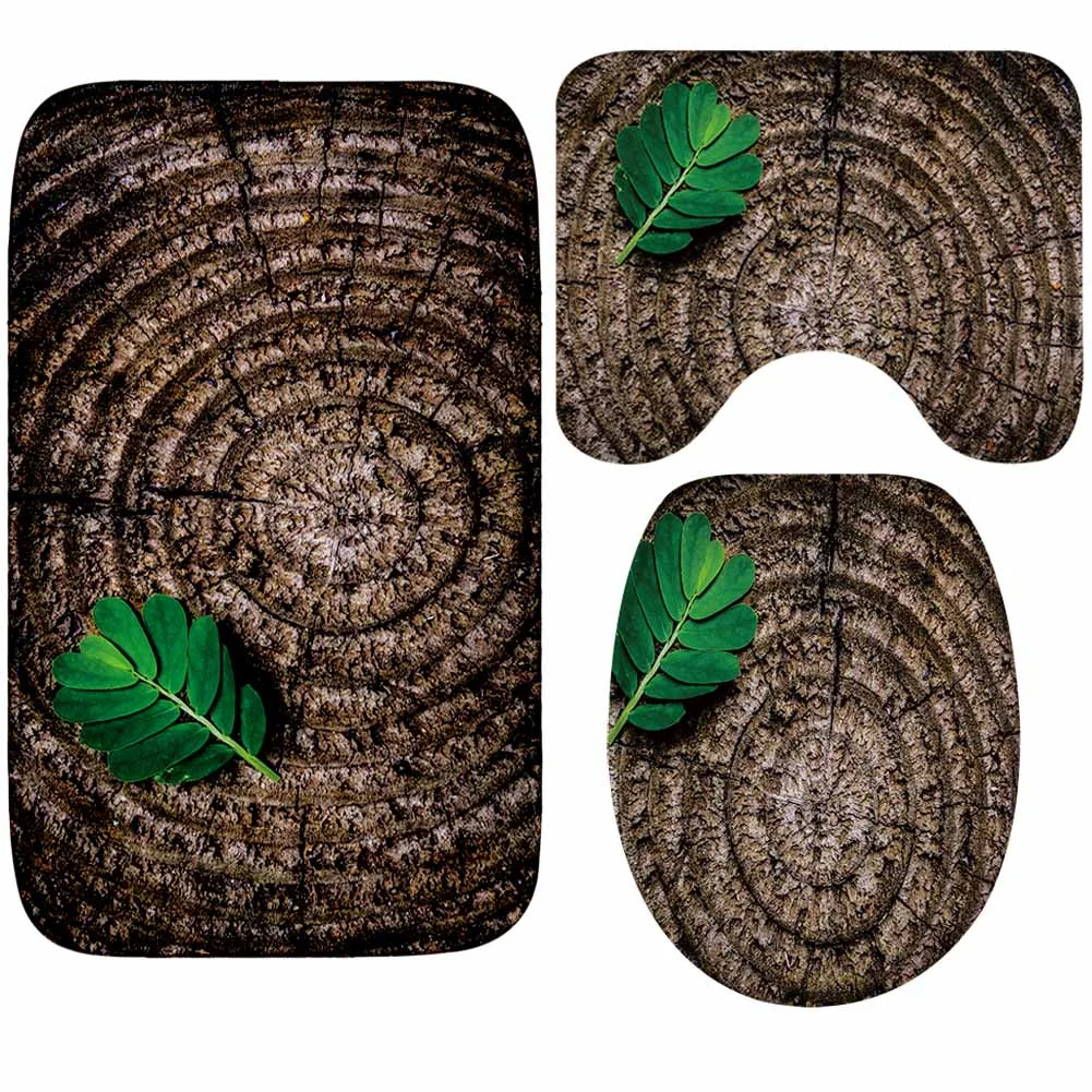 

3Pcs/Set Bathroom Mats and Toilet Rugs Cover Tree Pattern Wood Decorative Pattern Bath Carpet Bathroom Absorbent Foot Mat