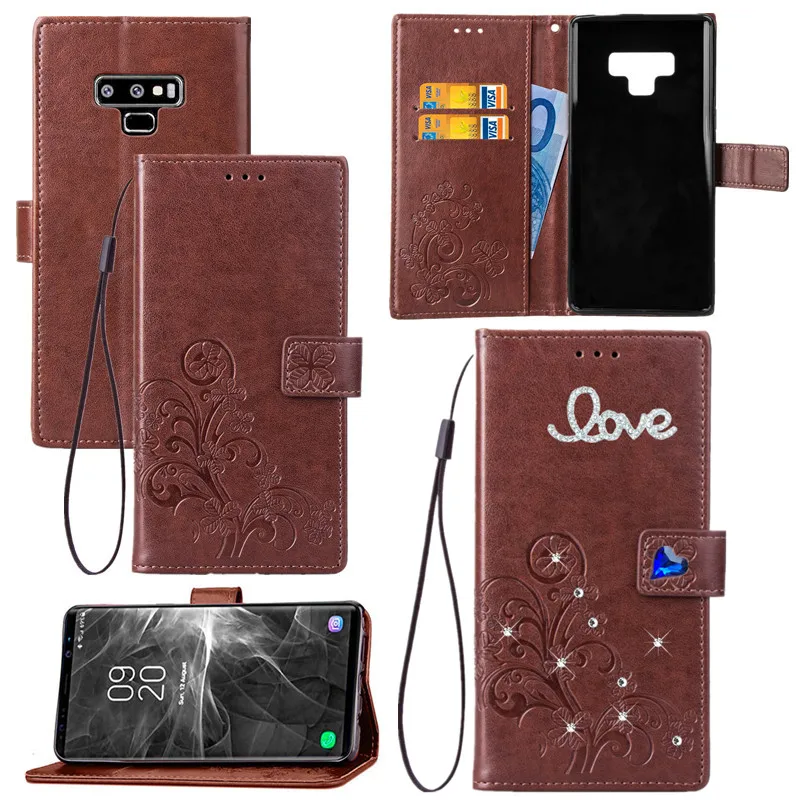 

Love blue bling PU Leather Wallet cover For Samsung Galaxy Note 9 8 phone case A3 A5 A7 2017 A6 Plus A8 2018 A9 Star lite Case