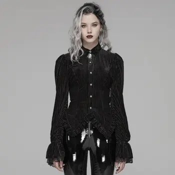 

Punk Rave Women's Goth Pinstripes Puff Sleeves Velet Shirts WY1041CCF