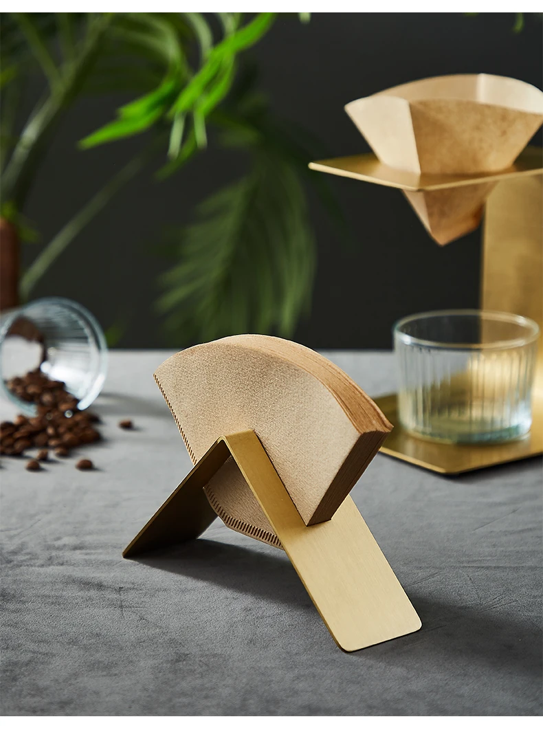 Brewing Coffee Filter Paper Holder Hand Drip Rack Solid Brass Household Filter Cup Bracket Set Coffee Pot Filter Shelf Storage