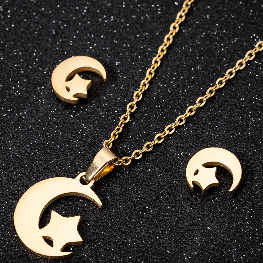 Moon Star серьги из нержавеющей стали ожерелья ювелирные наборы 2018 женская мода