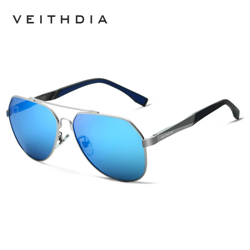 Мужские солнцезащитные очки VEITHDIA, крупные очки из алюминиево-магниевого сплава с синими поляризационными стеклами, модель 3598 - Цвет линз: Синий