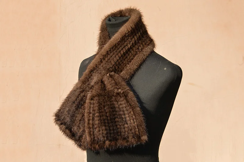 QIUSIDUN натуральный мех шарф Зимний женский теплый норковый вязаный шарф женский модный меховой воротник мужской черный шарф женский модный