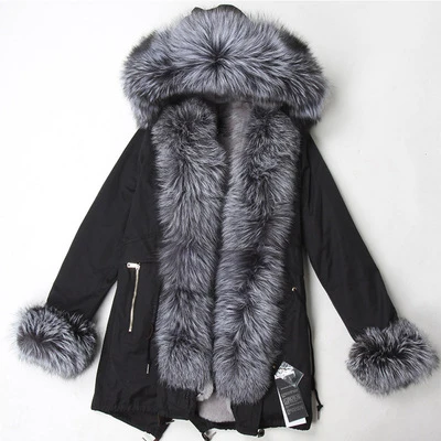 Пальто из натурального меха, зимняя куртка, Женское пальто, Воротник из натурального Лисьего меха, свободная длинная парка, уличная одежда, новая корейская мода