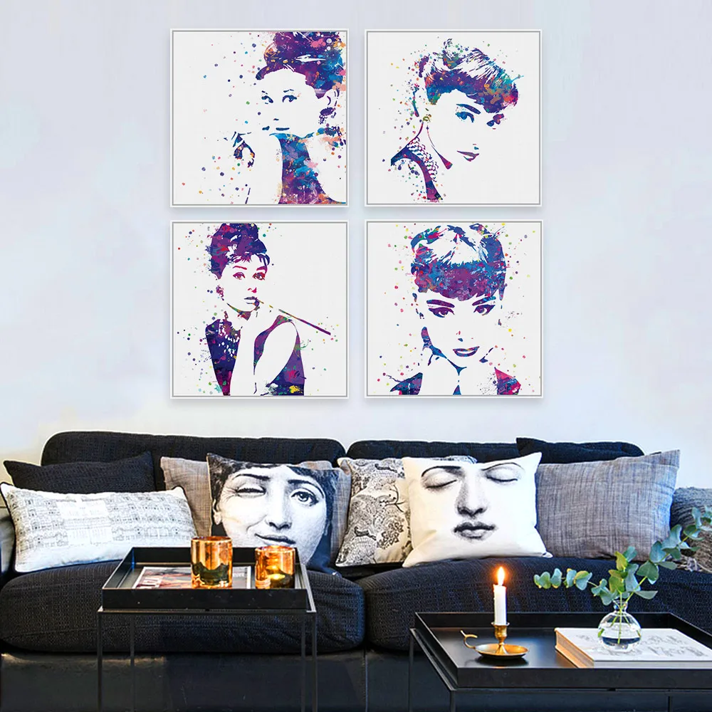 Original Watercolor Audrey Hepburn Poster Prints Abstract Picture