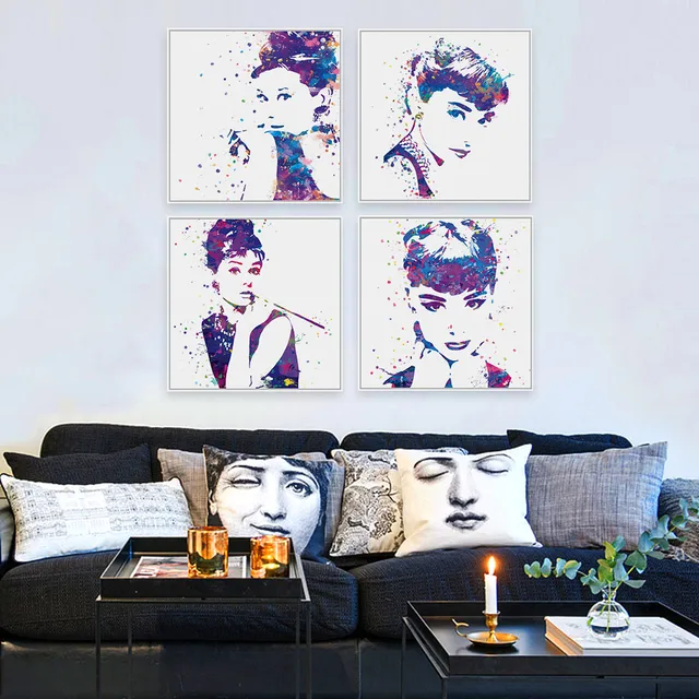 Original Watercolor Audrey Hepburn Movie Poster Prints Abstract Original Watercolor Audrey Hepburn Movie Poster Prints Abstract Picture Wall Art Living Room Decor Canvas