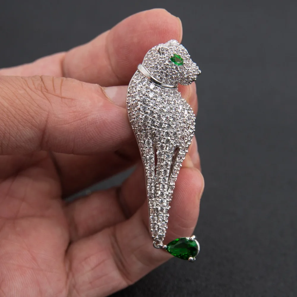 

High Quality Crystal Cubic Zirconia Stereoscopic Leopard Brooch Broach Pin for Women Jewelry Dress Accessories 0101G4