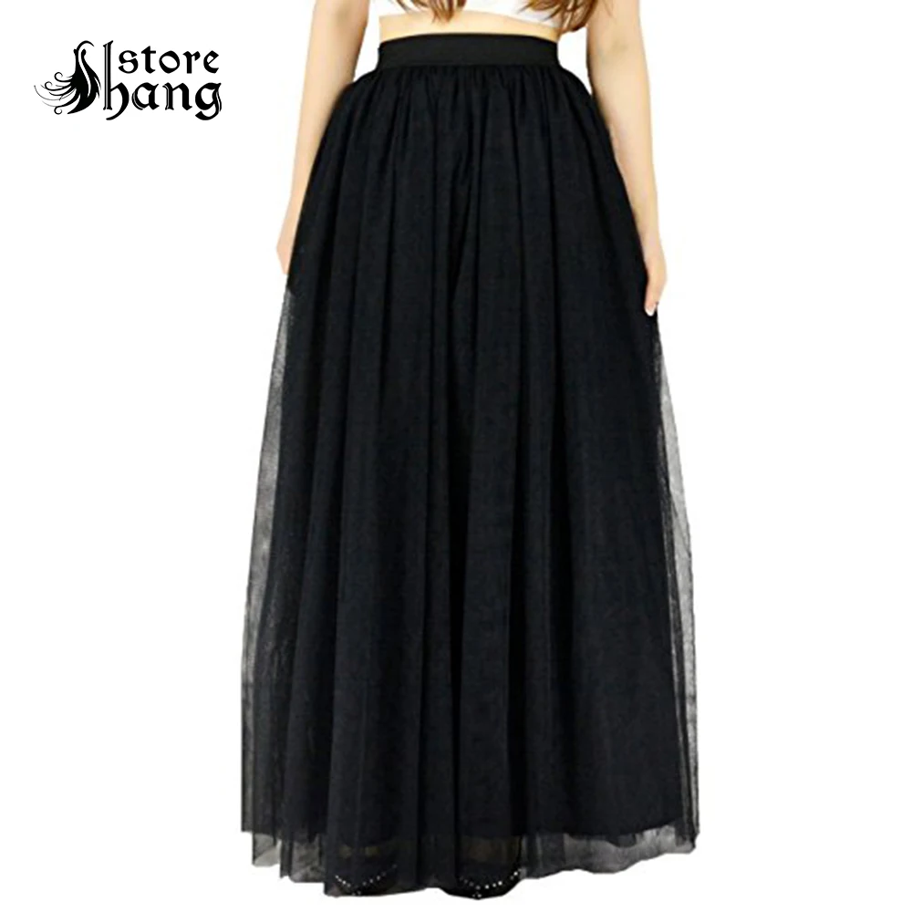 

Women's Long Tulle Skirt 4 Layers High Waist A-Line Tutu Full Length Pleated Maxi Skirts Bridal Prom Party Skirt One Size