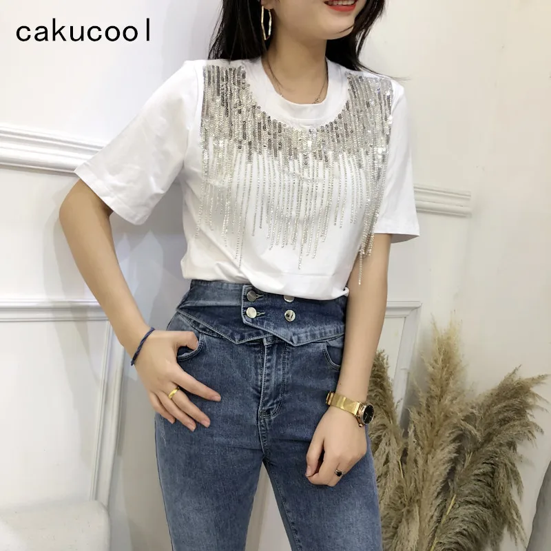Cakucool Новая летняя рубашка женская блузка с бахромой Femme короткий рукав Повседневная панк Свободная рубашка Топы для женщин белый