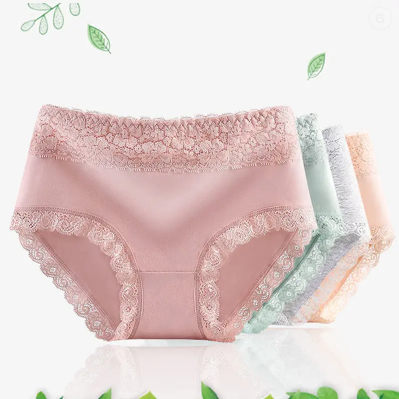 

Women's Cotton Panties Female Lace Edge Breathable Briefs Sexy Mid Rise Underwear Women Cotton Crotch Lingerie Intimates