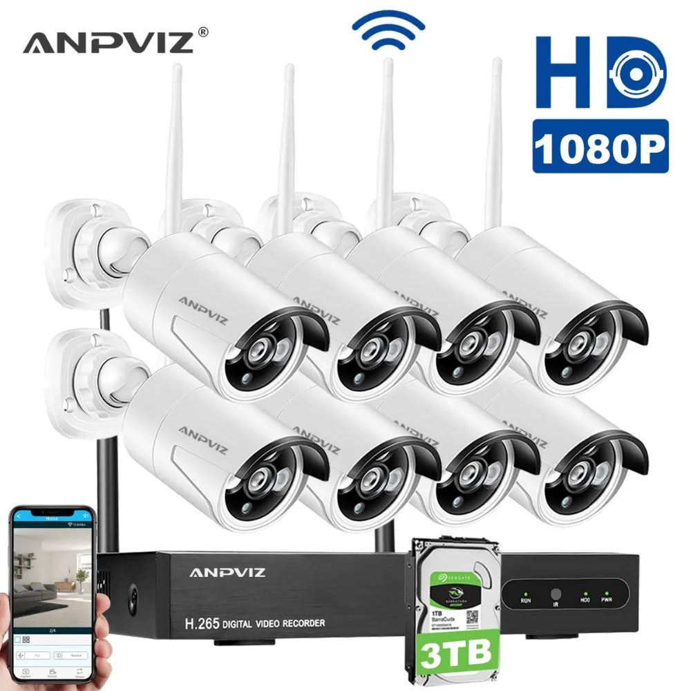 Anpviz Беспроводной безопасности Камера Системы 8CH 1080 P WI FI NVR комплект