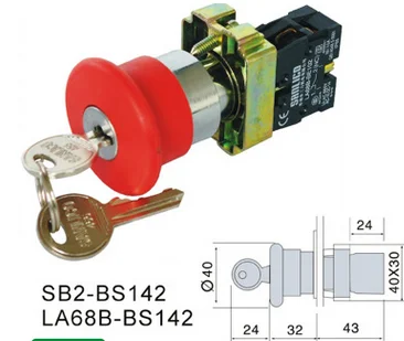 Кнопочный переключатель XB2-BS142 XB2-BS145 грибной головной ключ для выпуска, кнопочные переключатели