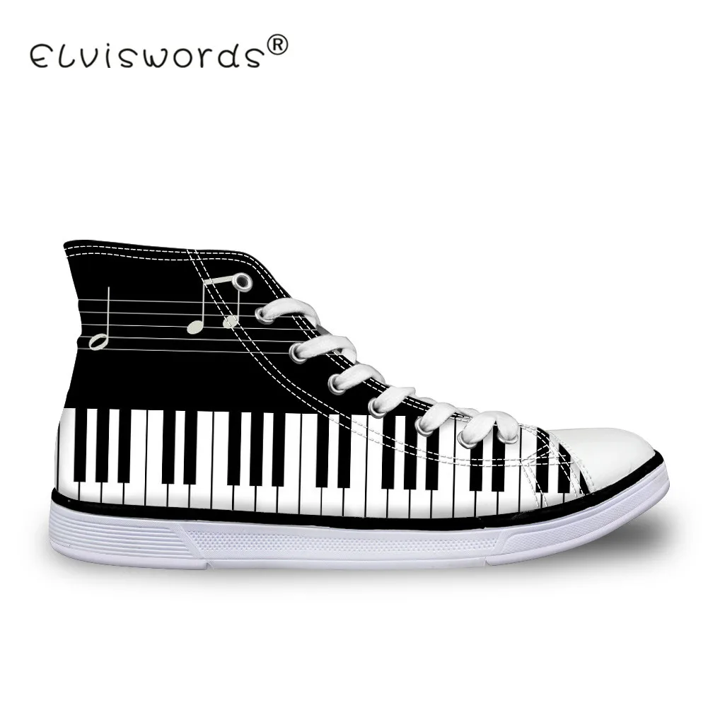 ELVISWORDS Women Canvas Shoes Summer Lace Up Piano Music Notes Print