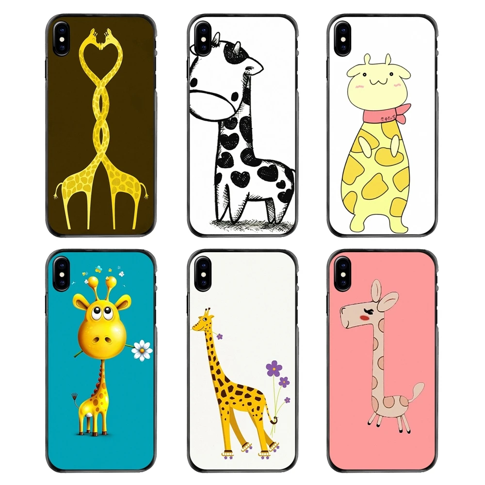 For iPhone 4 4S 5 5S 5C SE 6 6S 7 8 Plus X XR XS Max iPod Touch Cell Phone Cover Yellow Cartoons Giraffe Pattern Art Print |