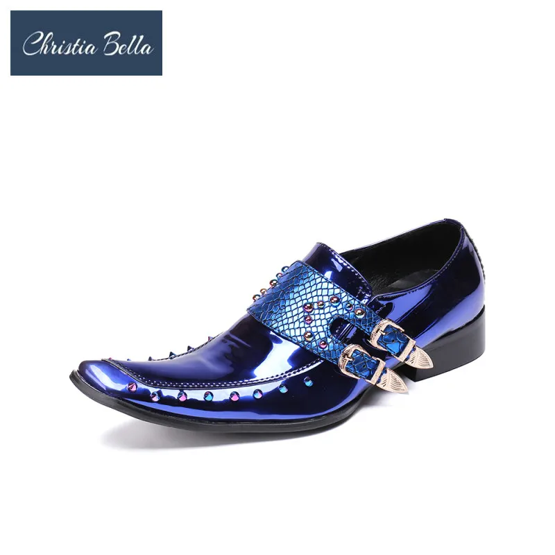 Новые модные деловые мужские туфли из лакированной кожи с заклепками острым