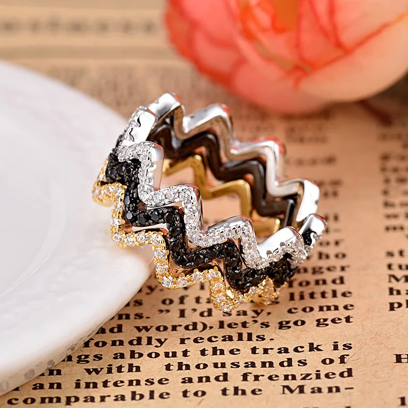 

Fashion Wavy Full AAA Zircon Ring Elegant And Simple Combination Wedding Rings For Women ZK50