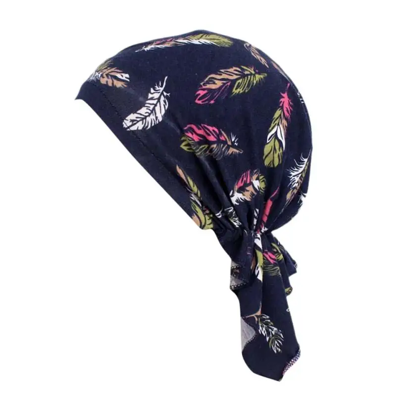 Женская Шапочка-тюрбан с цветочным принтом, индийская мусульманская эластичная хлопковая Шапка-бини, тюрбан, головной убор для больных раком, головной платок - Цвет: E