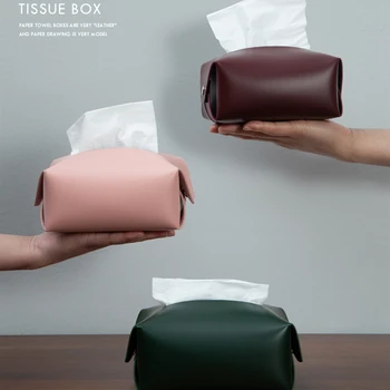 

pink/deep green/wine PU Leather tissue box storage bag Pumping cart Car pu case for removable tissue bag 15.5x11x7.8cm