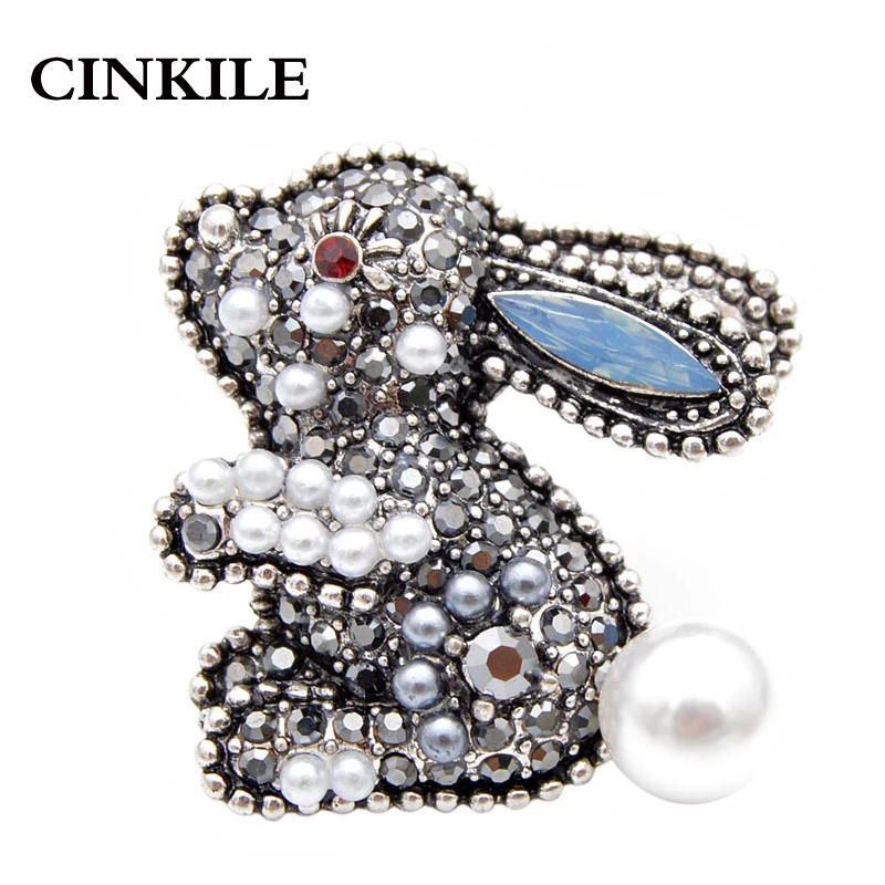 

CINKILE rhinestone rabbit brooches for women kids dress pins cute cartoon animal silver gold brooch high quality jewelry