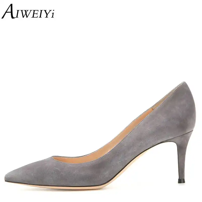 ladies grey kitten heel shoes