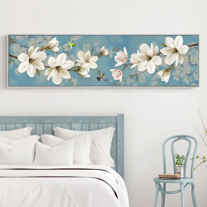 

New Magnolia blooming Diamond Painting Full Drill Bedroom Bed Painting Diamond Cross Stitch Simple Modern Fresh Diamond Embroide