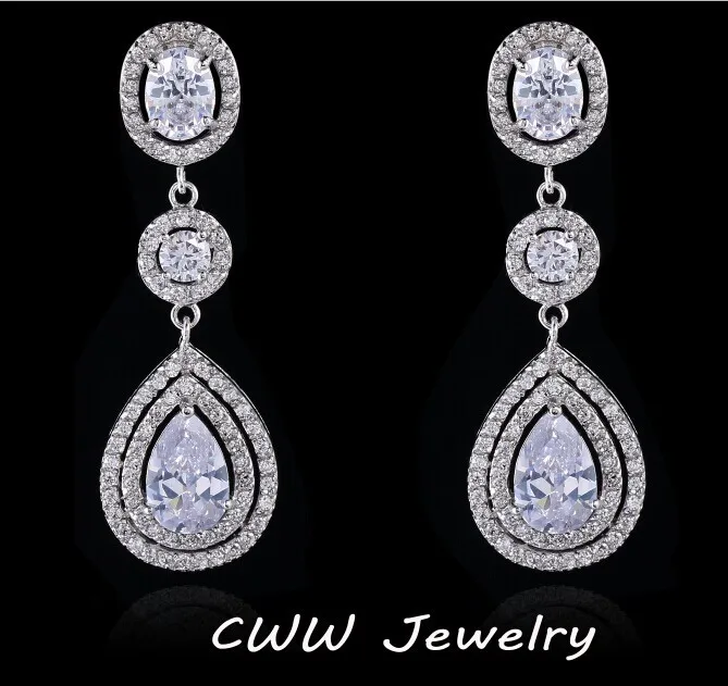 Cwwzircons Super Luxury Women Costume Jewelry Micro Full Round Cz Cwwzircons Super Luxury Women Costume Jewelry Micro Full Round Cz Crystal Dangling Long Drop Earrings For