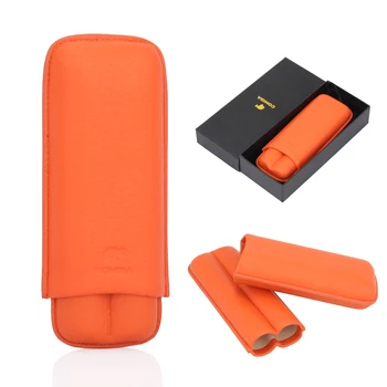

COHIBA Genuine Leather Cigar Humidor Case Portable Cigar Box 2 Tube Holder Travel Cigar Accessories