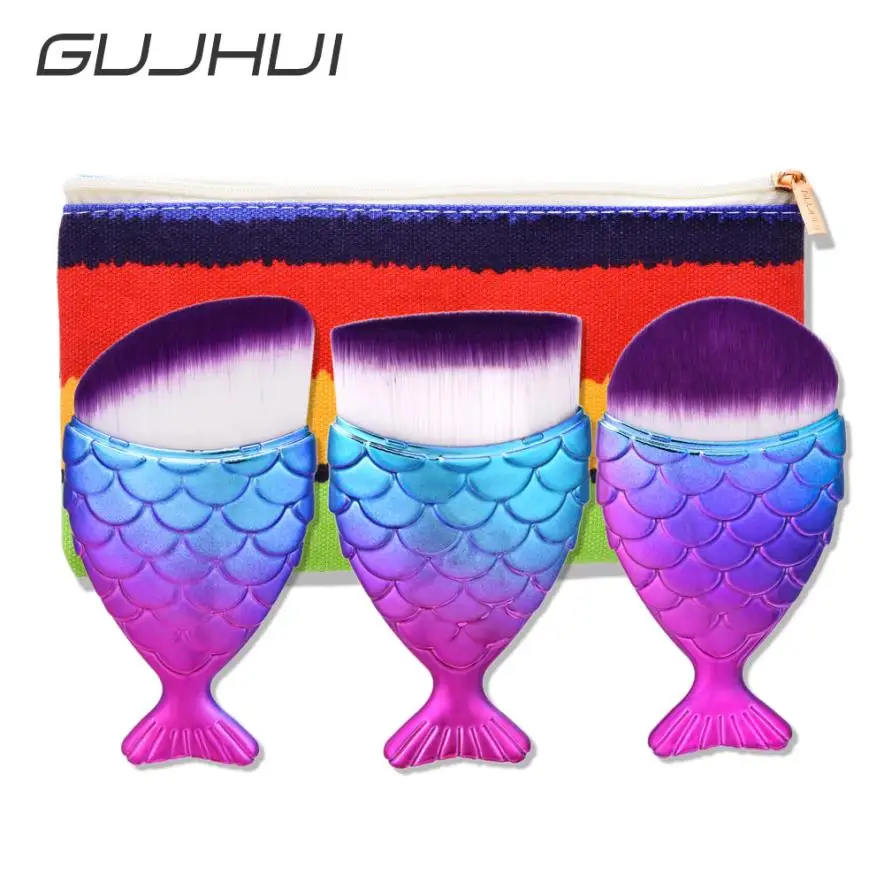 

Wholesale 3PCS Fish Scale Makeup Brush Fishtail Bottom Brush Powder Blush Cosmetic Brush Makeup Brushes Y517
