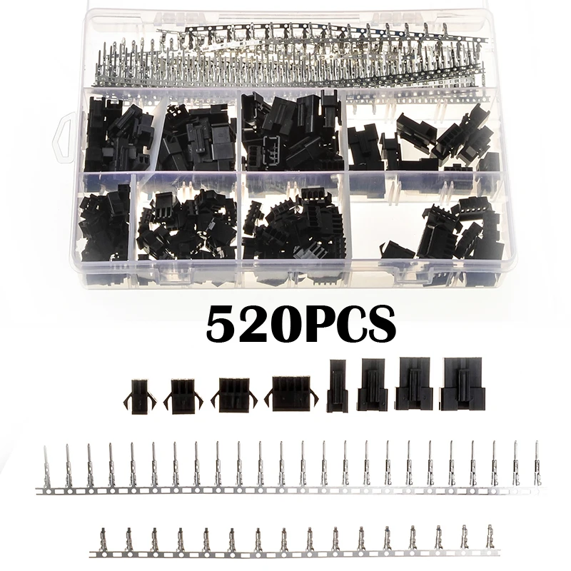 

YT 520PCS Nylon Crimp Wire Connectors With Hook Black Jumper Pin Housing Headers Kit 40 Sets Male Female XHPX 2/3/4/5J 2.54MM