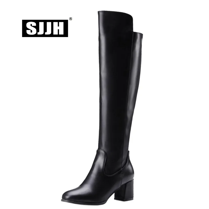 SJJH/женские высокие сапоги до колена с острым носком; мягкая удобная обувь из плюша и плюша; модная повседневная официальная обувь; большие размеры; Q299