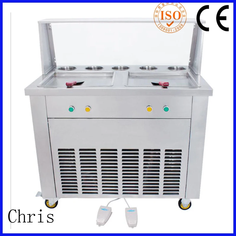 

double flat pans thai fried ice cream machine frying ice cream rolls rolling machine