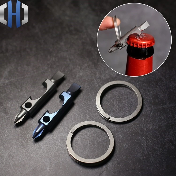 

Titanium Alloy Bottle Opener EDC Multi-tool Mini Key Box Opener Word Phillips Screwdriver