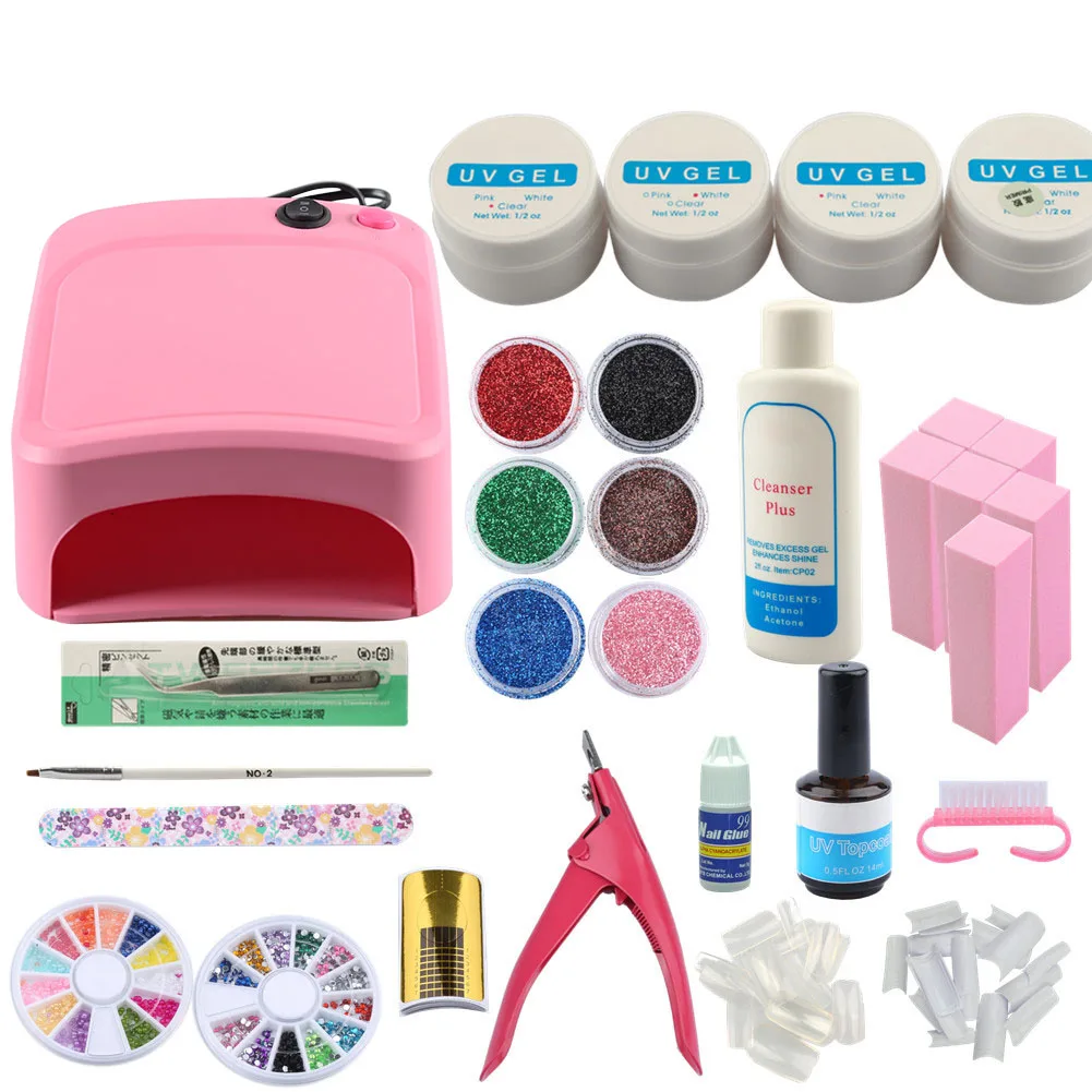 

UV Gel Manicure Set Of Nail Sets 36W UV Lamp Dryer Nail Extension Kit 6 Color Glitter Powder For Nail Art Set Tools For Manicure