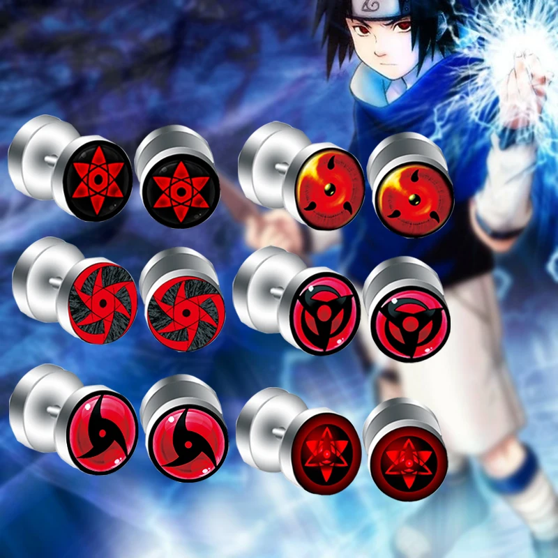 12pcslot 12mm16g Naruto Sharingan Eyes Logo Fake Ear Plugs And Flesh Tunnels Piercing Jewelry Df2016122808