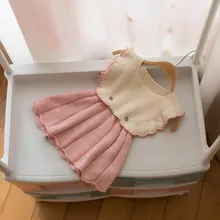 Новое осеннее вязаное платье для маленьких девочек плиссированные детские свитера в стиле пэчворк Детские платья принцессы в Корейском стиле