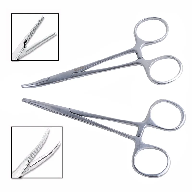 5 pulgadas/125mm recto y curvo pinzas hemostáticas Acero inoxidable PET Pesca pinzas Médicos quirúrgica dental Tijeras pinzas