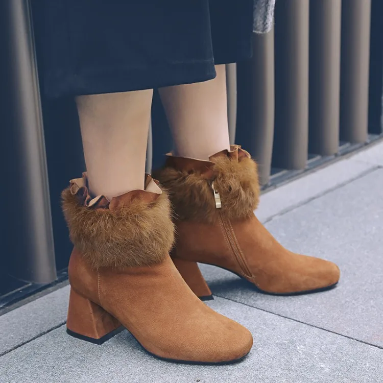 Moda conejo pelo natural Suede cuero Botas de nieve gruesa con mujer  Zapatos cremallera corta Botas Otoño Invierno herradura tacones|snow  boots|boots fashionfashion boots - AliExpress