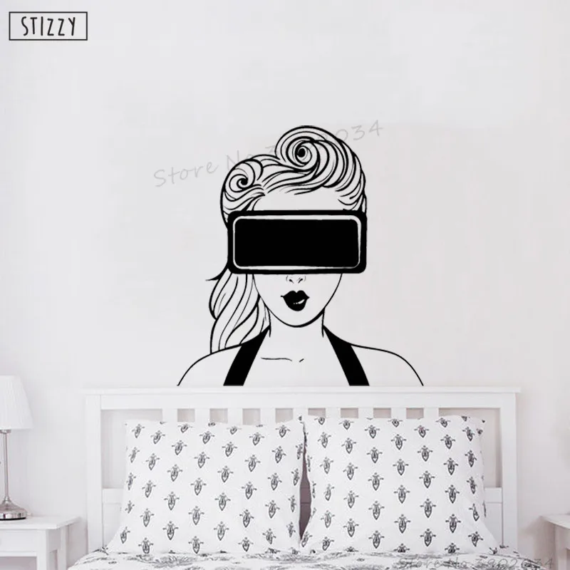 

STIZZY Wall Decal Girls Beauty Salon Vinyl Wall Sticker VR Headset Poster Video Game Virtual Reality Art Mural Home Decor A528