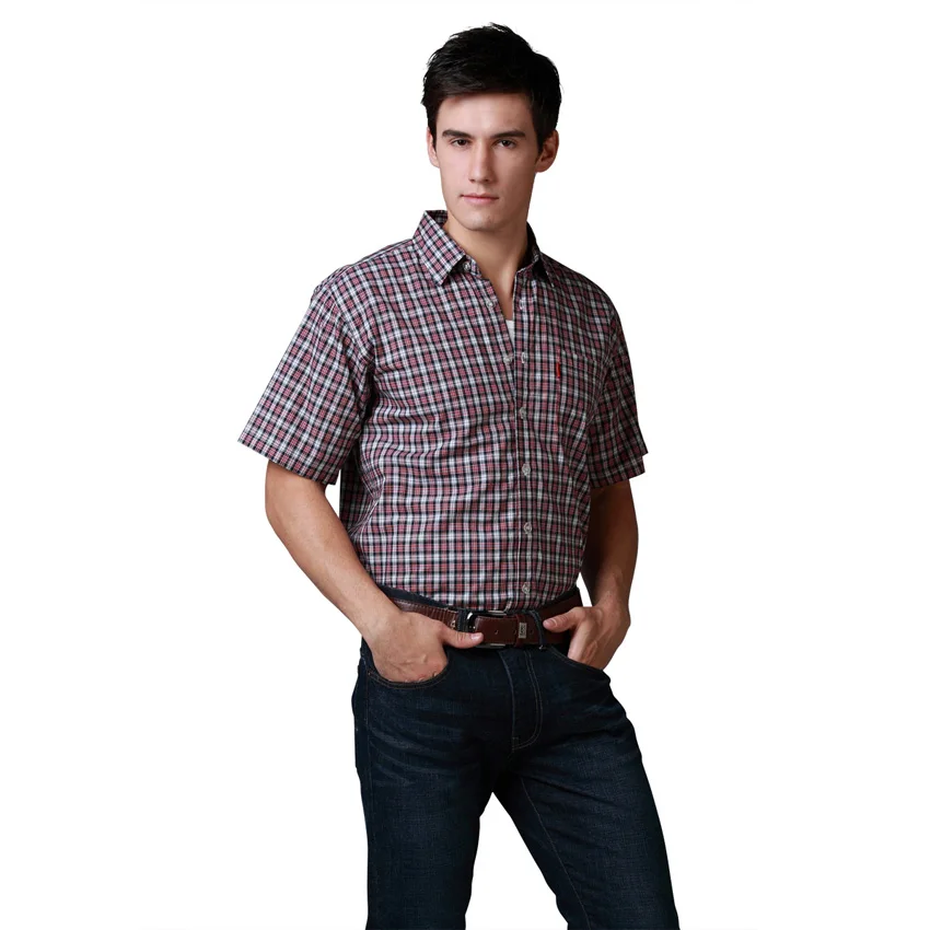Shirt Men Shirt Brand Casual Shirt Plus Chest Basic Short Sleeve 100%Cotton Plaid Shirt Best Quality Size S M L4Colors