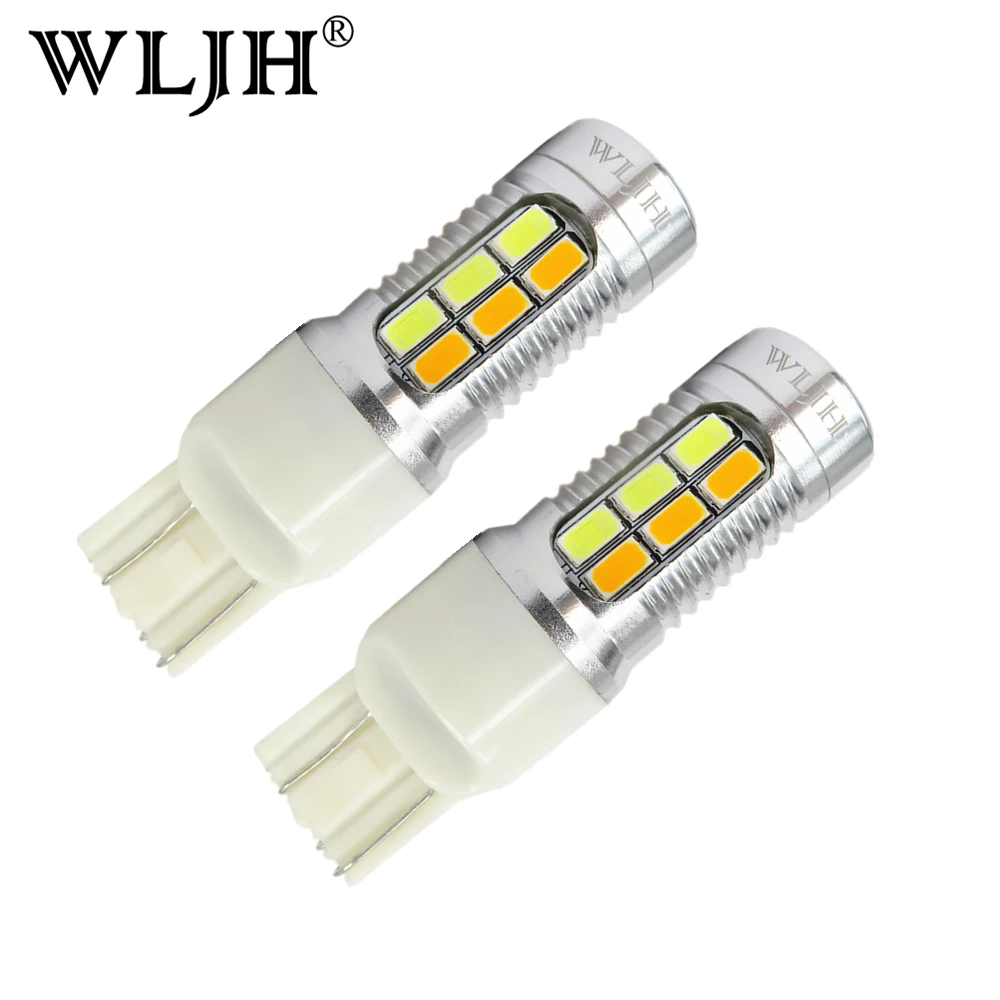 

WLJH 2x Car 7440 7443 Led T20 W21W LED 5630SMD Switchback Car Styling Bulb Auto Car Brake Reverse Position DRL Fog Light Lamp
