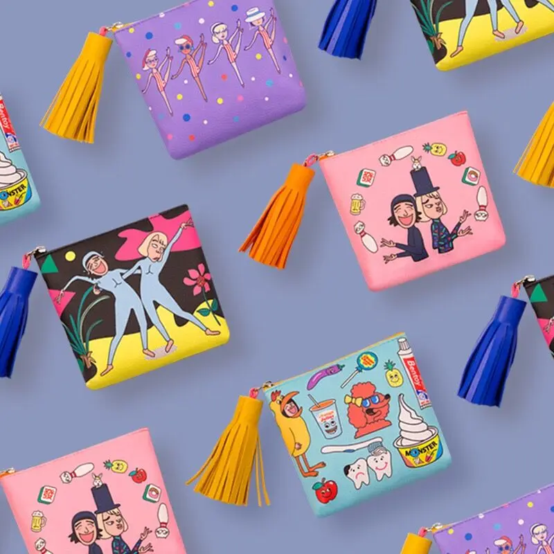 

Lovers Ice cream Coke Apple Food Dancer Girl Spoof Pattern Coin Purses Pendant Woman Money Bag Tassels Cute Sweet Mini Wallets