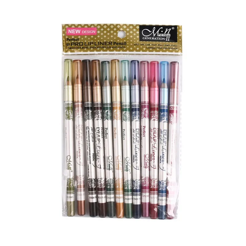 

12PCS/PACK 2 in 1 Eyeliner 12 Colors Lip Pencil Long-lasting Waterproof Makeup Cosmetic Set Eye Liner