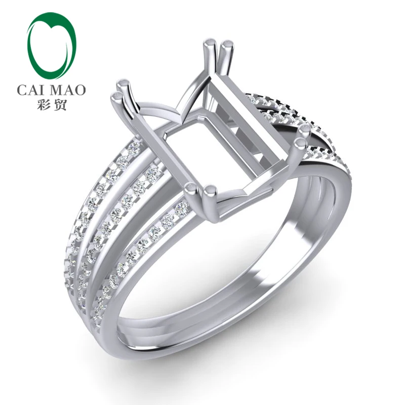 Caimao 8X10Mm Cushion Cut 14K White Gold 0.33Ct Trio Shank Double Prongs Diamond Ring