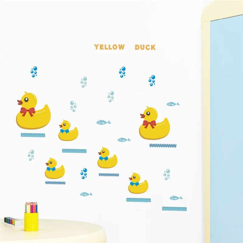 Underwater Yellow Duck Fish Shark Bubble Wall Stickers For Kids Rooms Window Bathroom bedroom kitchen Decals poster mural | Дом и сад