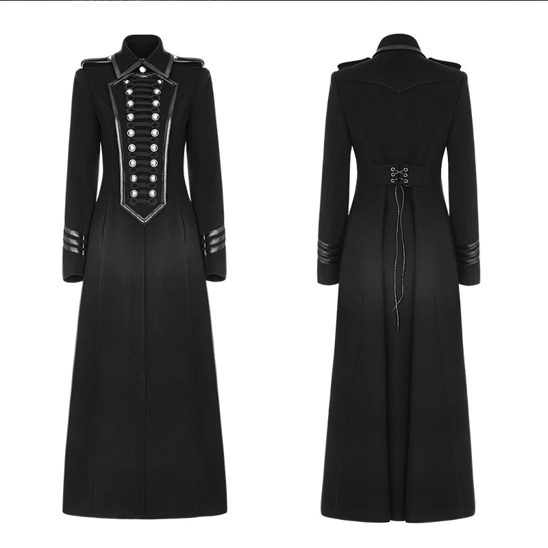 PUNK RAVE Steampunk Vintage Metal Buckle Women Military Uniform Long Coat Fashion Winter Woolen Trench Coat