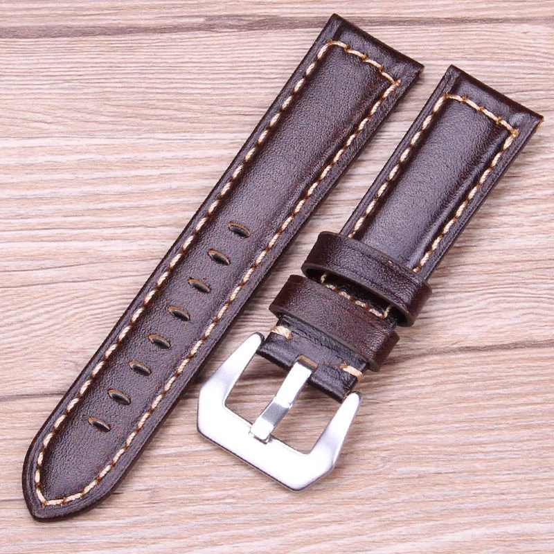 

Retro Watch Band Strap Genuine Leather Brown Men 20 22mm Soft Watchbands Stainless Steel Silver Brushed Buckle Accessories