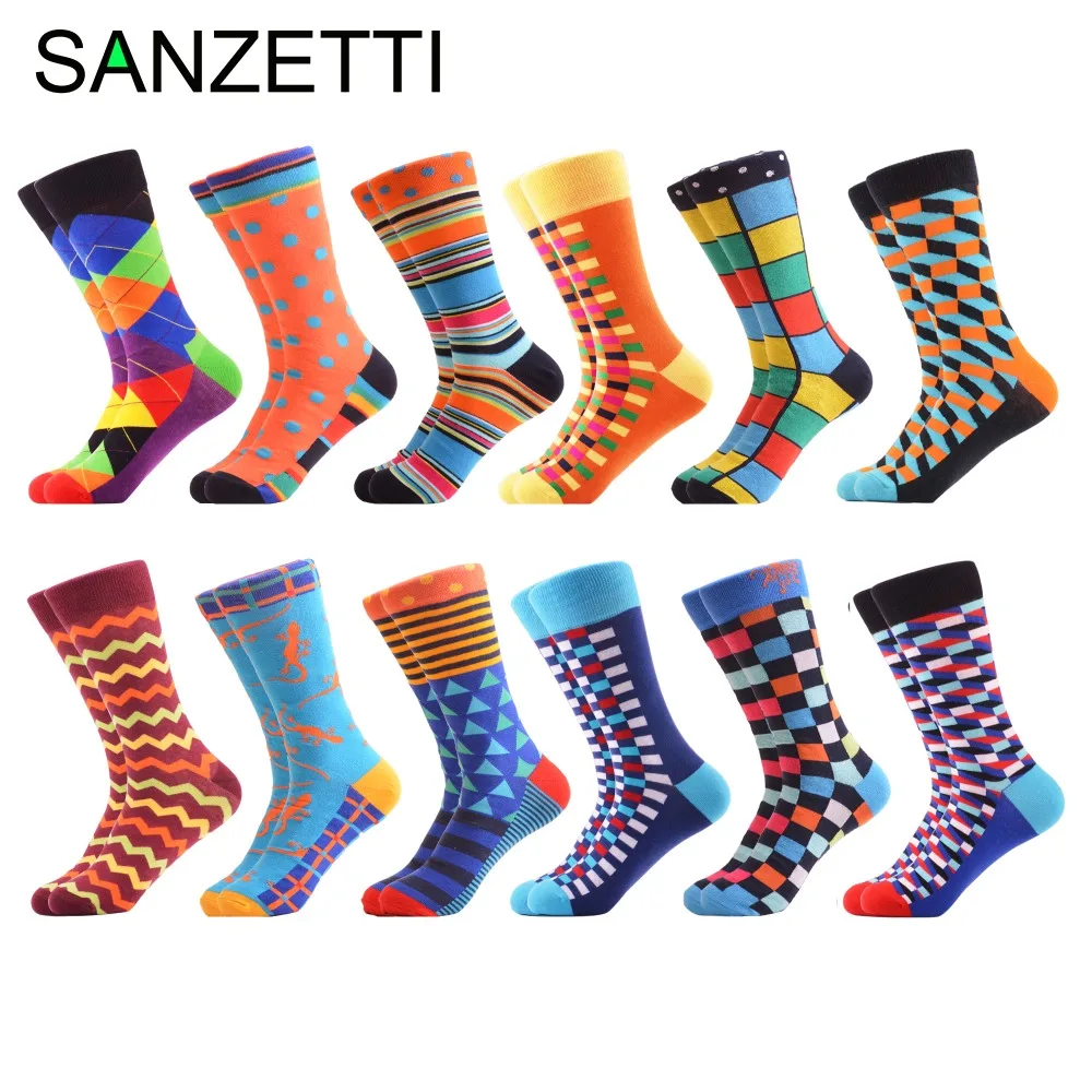 Sanzetti 12 пар/лот Для мужчин Красочные Multi Стиль хлопок Носки для девочек