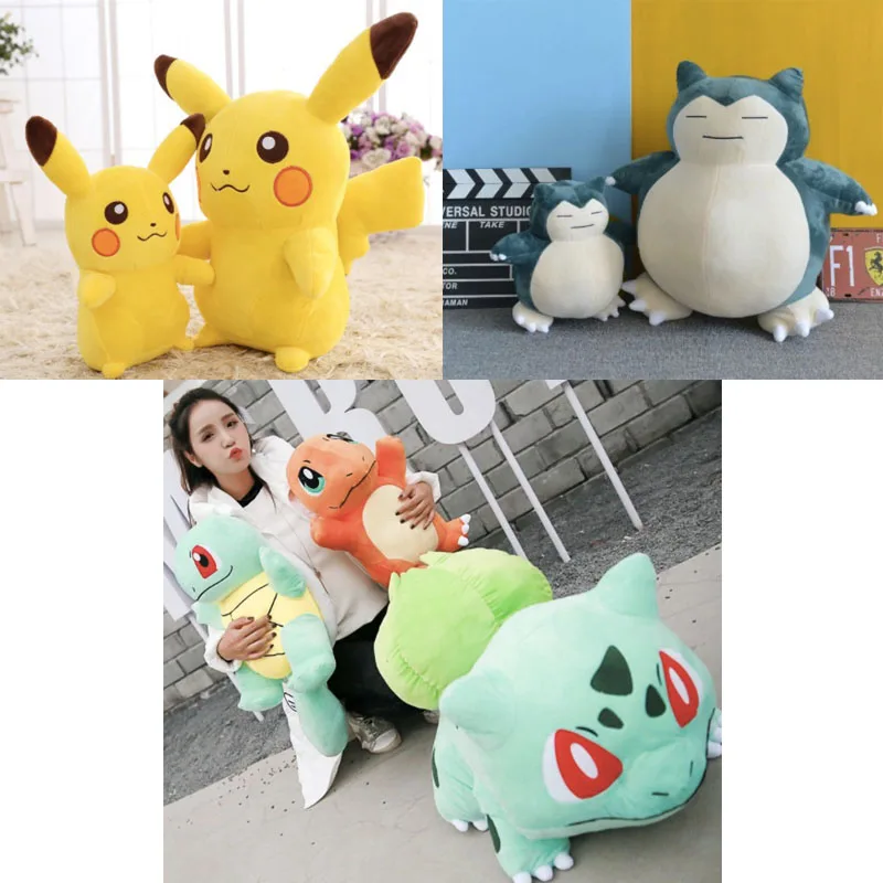 Плюшевые кукольные скины 65 см/90 см Пикачу 50 см/80 см/100 см Snorlax Charmander Squirtle Bulbasaur un-мягкая кукла плюшевые игрушки Skins SA1477