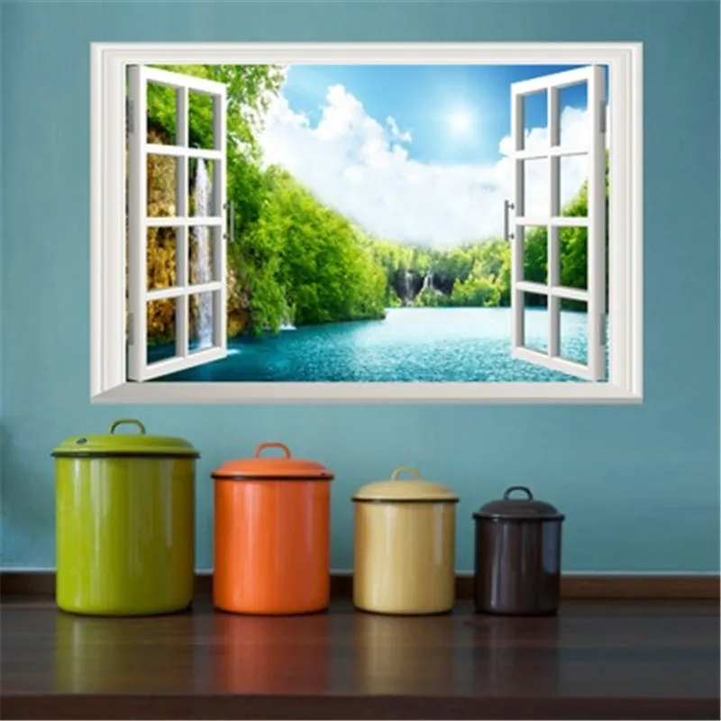 Beautiful Lake 3D Window Scenery Wall Sticker Nature Landscape Wall